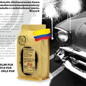 KOLUMBIA SUPREMO kawa rzemieślnicza to kawa 100% Arabica, pochodząca z regionu Cauca w Kolumbii12. Jest to kawa specialty, która otrzymała 82 punkty na 100 w skali SCA2. Jest obrabiana metodą naturalną, co oznacza, że dojrzałe owoce kawy są suszone na słońcu z ziarnami w środku3. Ta kawa ma intensywny i szlachetny smak, w którym wyczuwalne są karmel, czekolada i nugat24 . Ma niską kwasowość i gęstą cremę, która nadaje się do przygotowania aromatycznego espresso24 . Ładnie łączy się z mlekiem, tworząc kremową i pyszną kawę mleczną.